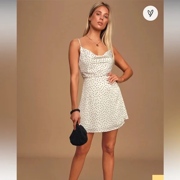 lulus short white dress Satin Strapless Bow Mini | Womens | Small (Available in M) | 100% Polyester | and a dramatic oversized bow accent at back White Polka Dot Satin Cowl